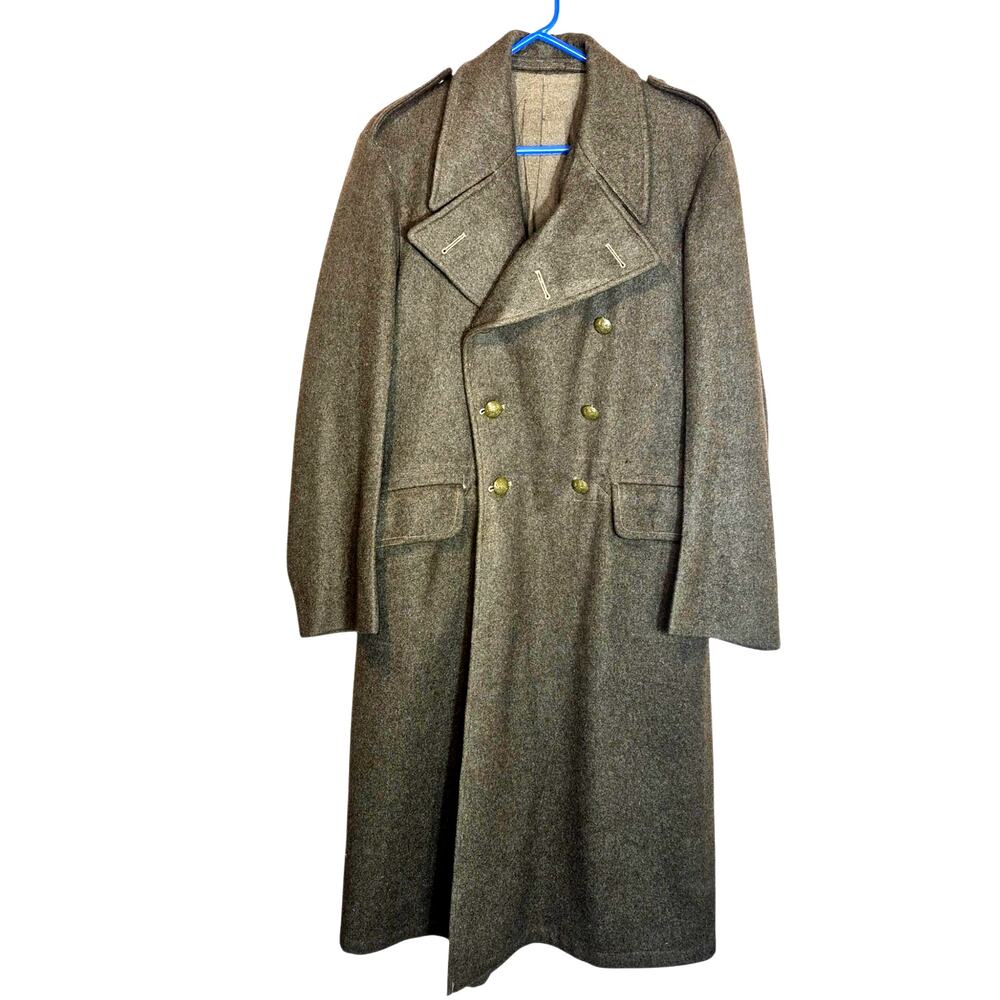 Vintage 1950s Official British Army Dismounted Gray Coat Serge Wool Trench Coat